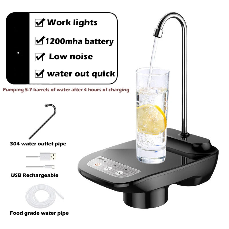 Dispensador de Água Automático - Bomba Elétrica para Garrafão, Recipiente de Água com Bandeja, Recarregável via USB, Portátil.