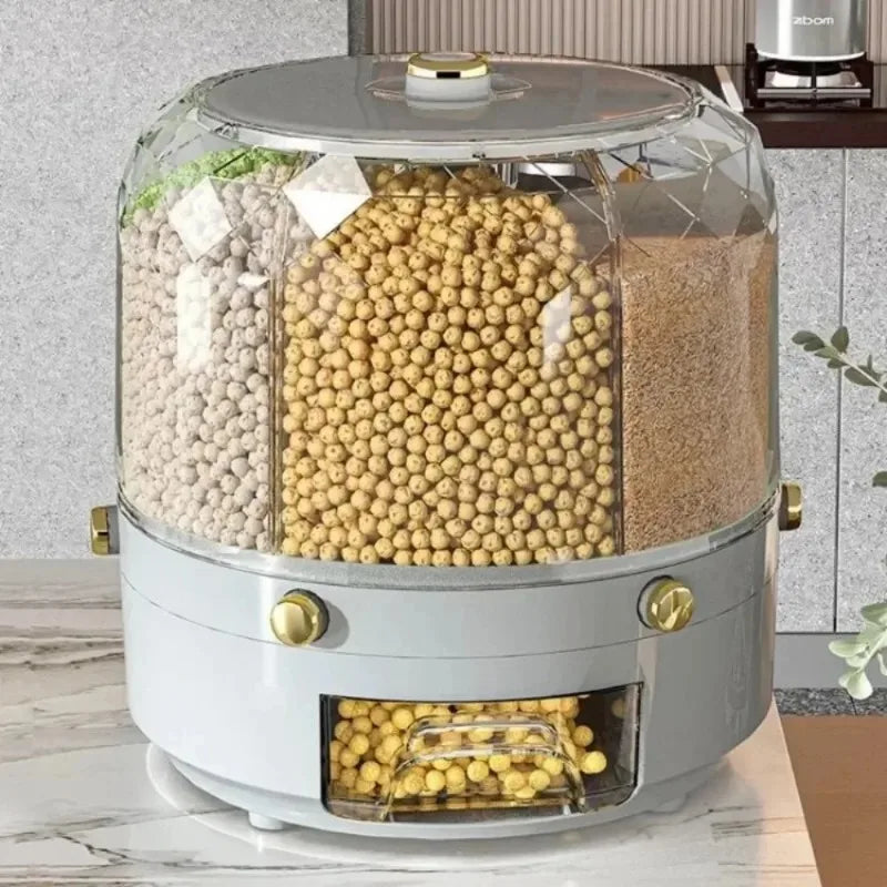 Dispenser de Arroz com Rotação de 360 Graus, Balde Selado para Grãos e Cereais Secos, Dispenser à Prova de Umidade, Caixa de Armazenamento para Alimentos de Cozinha