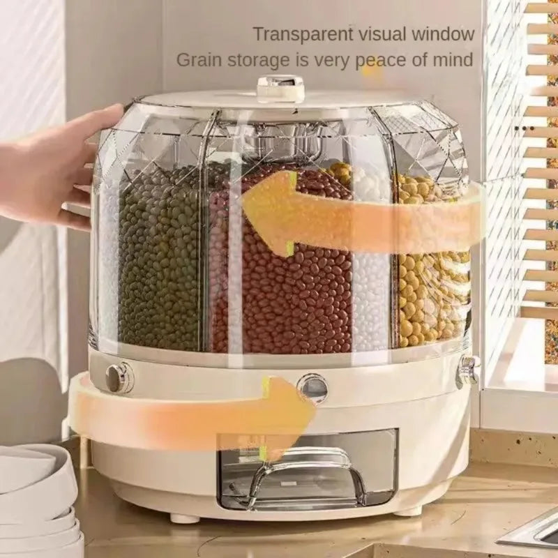 Dispenser de Arroz com Rotação de 360 Graus, Balde Selado para Grãos e Cereais Secos, Dispenser à Prova de Umidade, Caixa de Armazenamento para Alimentos de Cozinha