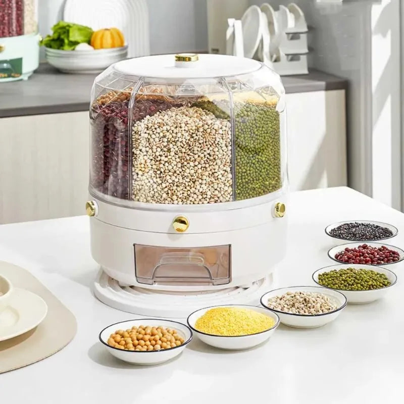 Dispenser de Arroz com Rotação de 360 Graus, Balde Selado para Grãos e Cereais Secos, Dispenser à Prova de Umidade, Caixa de Armazenamento para Alimentos de Cozinha