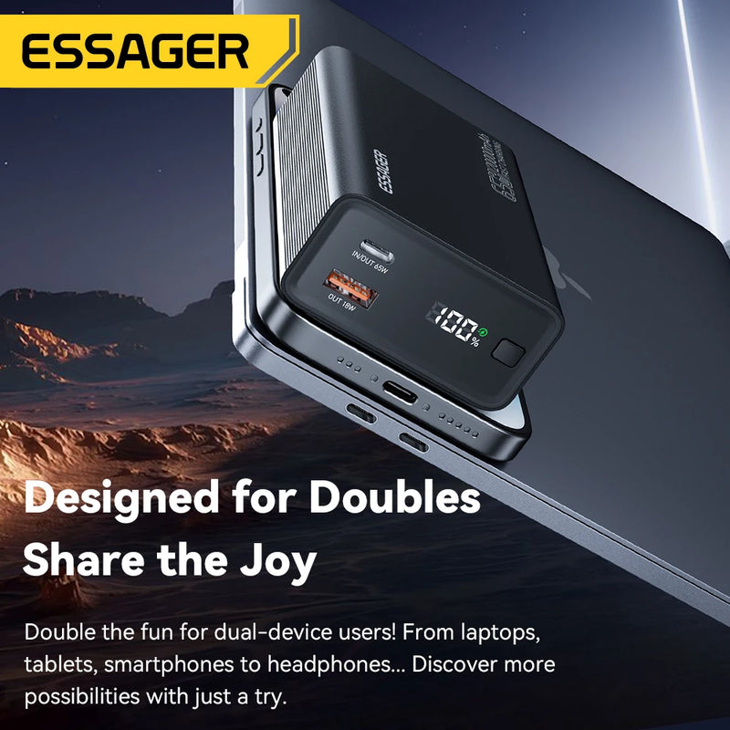 Essager Power Bank 20000mAh - Banco de Energia Portátil PD 65W Carregamento Rápido para Celular, Laptop, Tablet e Mac